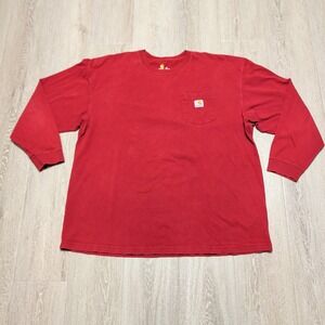 Carhartt‎ Long Sleeve Pocket T-Shirt Mens 2XL Red Fair Distressed Workwear Tee